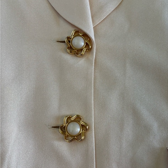 Private Label By Events Silk Single-Breasted Cream Blazer Size 12 Ornate Buttons - Picture 13 of 15